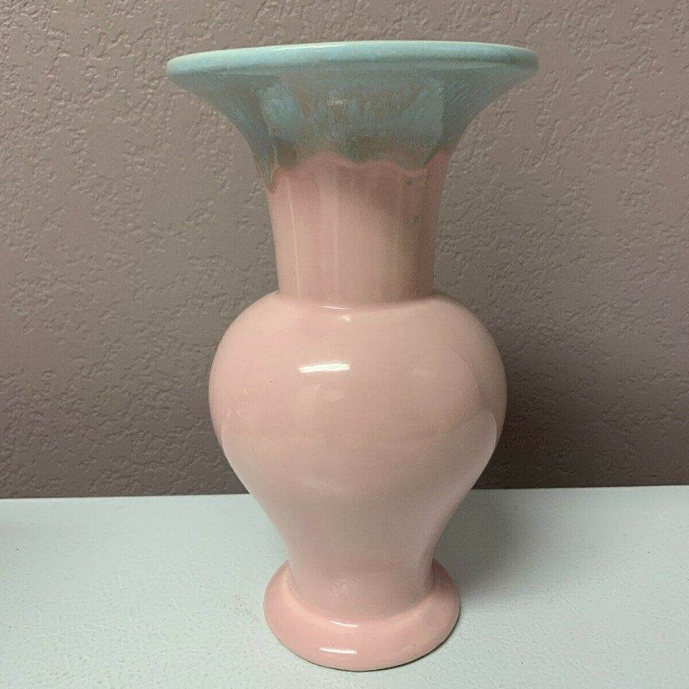 Vintage HULL Pottery Vase USA 37 Pink Blue Gray